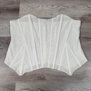 White Sheer Mesh Corset Top Boned Bustier Bridal Coquette Plus 3XL Zip Back